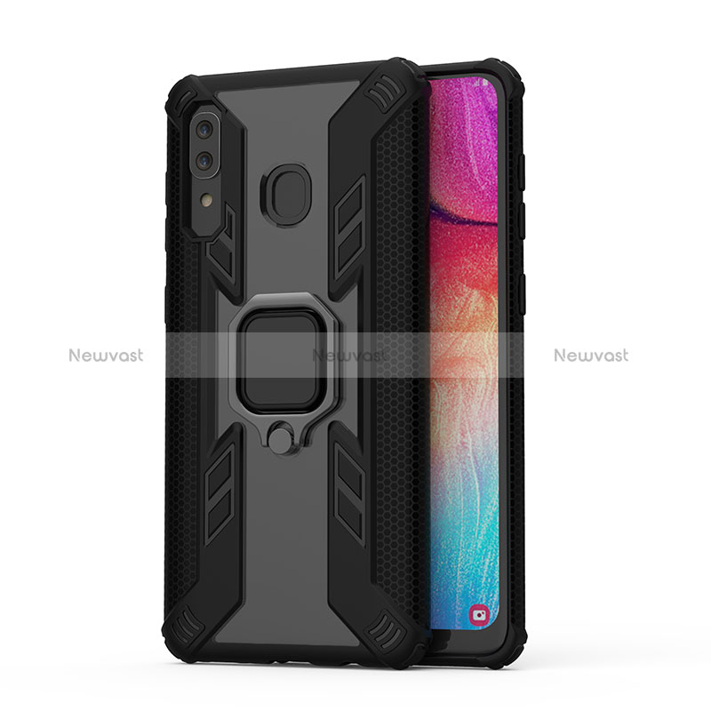 Silicone Matte Finish and Plastic Back Cover Case with Magnetic Finger Ring Stand S04 for Samsung Galaxy M10S
