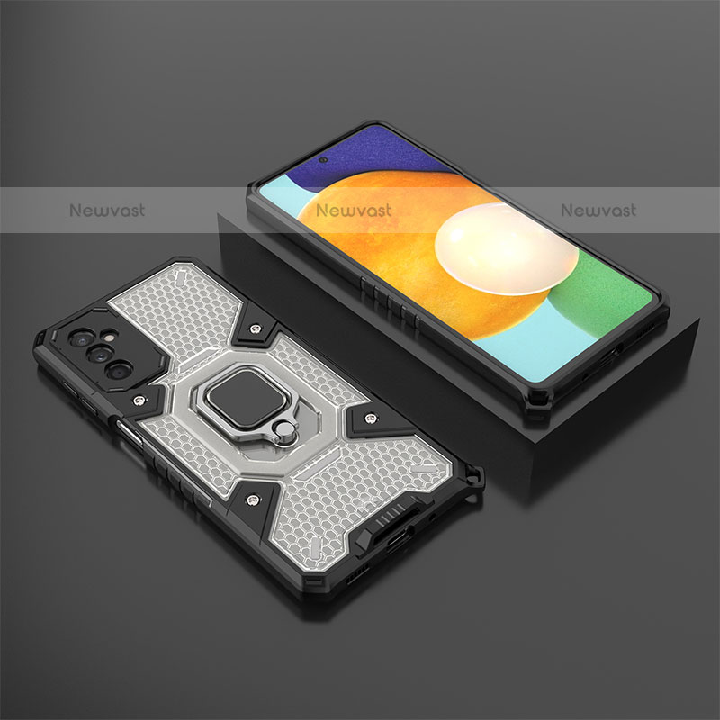Silicone Matte Finish and Plastic Back Cover Case with Magnetic Finger Ring Stand S04 for Samsung Galaxy M52 5G