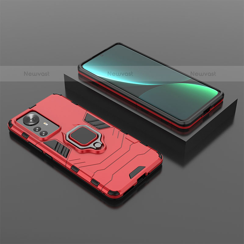 Silicone Matte Finish and Plastic Back Cover Case with Magnetic Finger Ring Stand S04 for Xiaomi Mi 12 Lite 5G