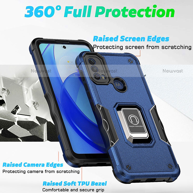 Silicone Matte Finish and Plastic Back Cover Case with Magnetic Finger Ring Stand S05 for Motorola Moto E20