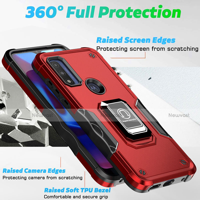 Silicone Matte Finish and Plastic Back Cover Case with Magnetic Finger Ring Stand S05 for Motorola Moto G Pure