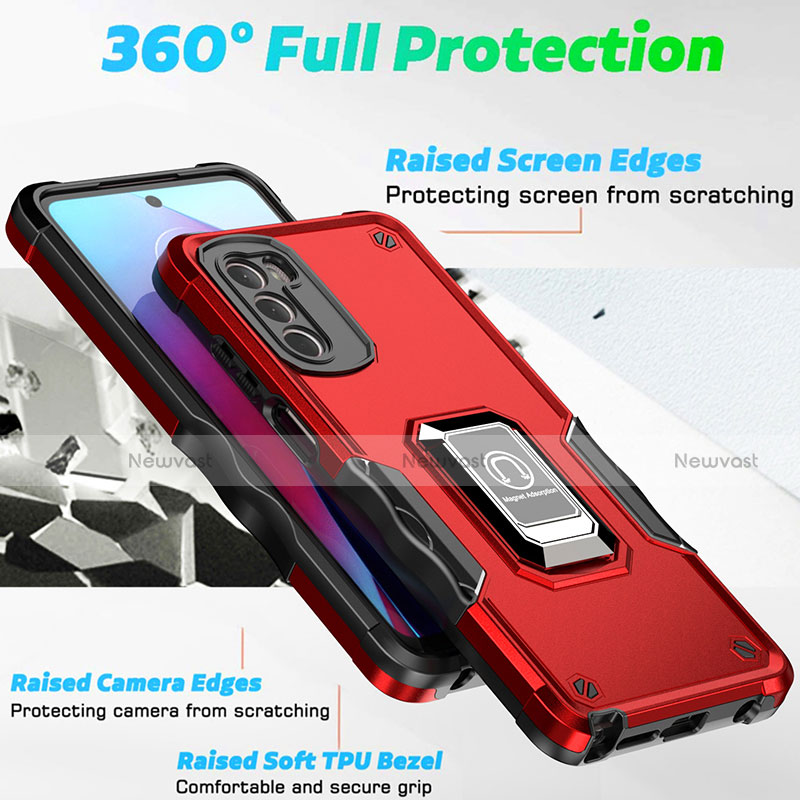 Silicone Matte Finish and Plastic Back Cover Case with Magnetic Finger Ring Stand S05 for Motorola Moto G Stylus (2022) 5G