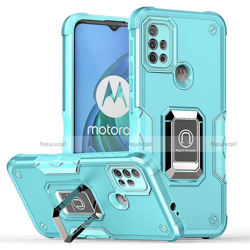 Silicone Matte Finish and Plastic Back Cover Case with Magnetic Finger Ring Stand S05 for Motorola Moto G30