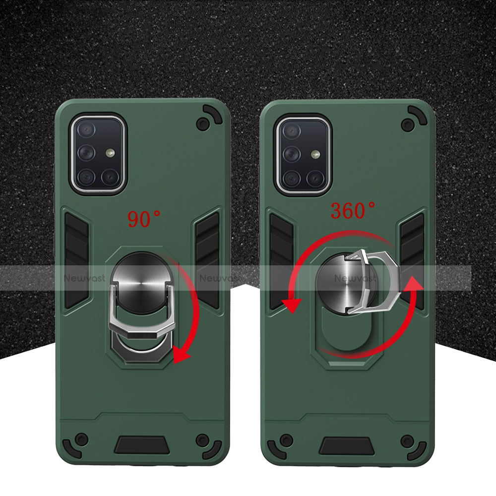 Silicone Matte Finish and Plastic Back Cover Case with Magnetic Finger Ring Stand S05 for Samsung Galaxy A71 5G