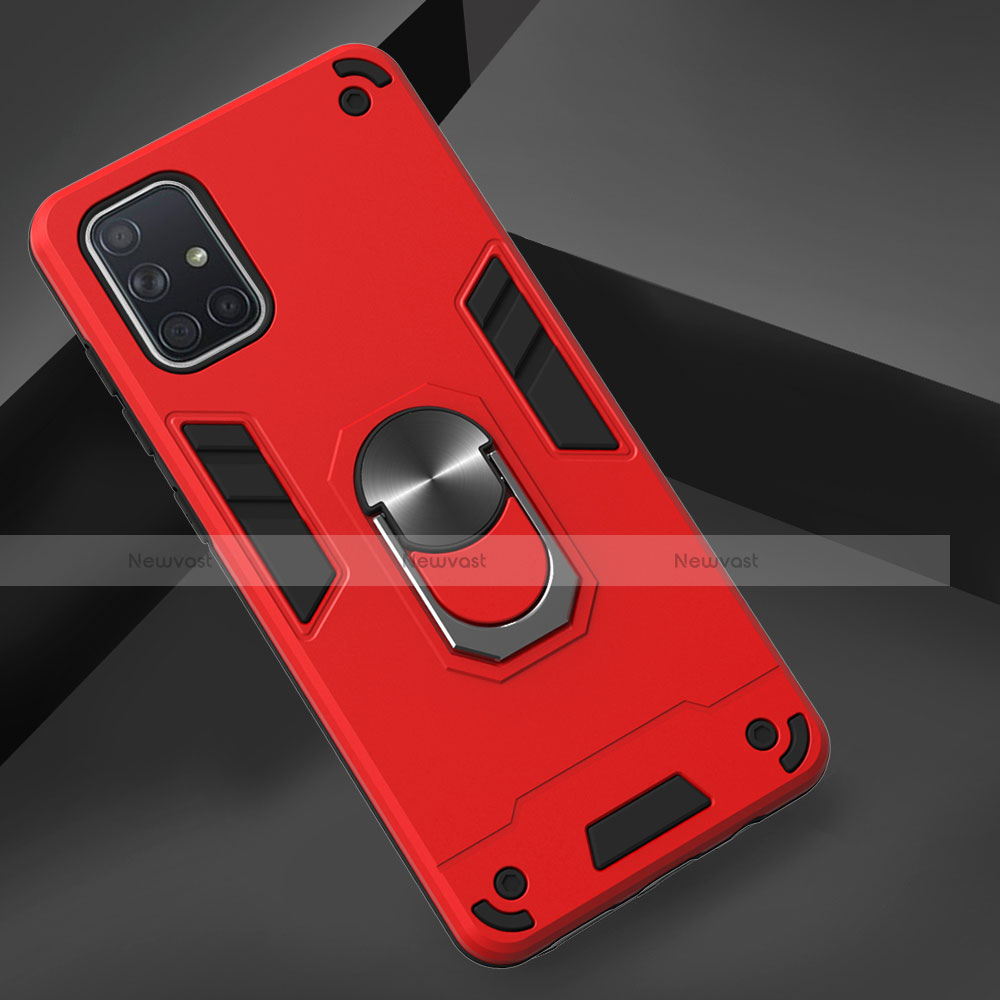 Silicone Matte Finish and Plastic Back Cover Case with Magnetic Finger Ring Stand S05 for Samsung Galaxy A71 5G