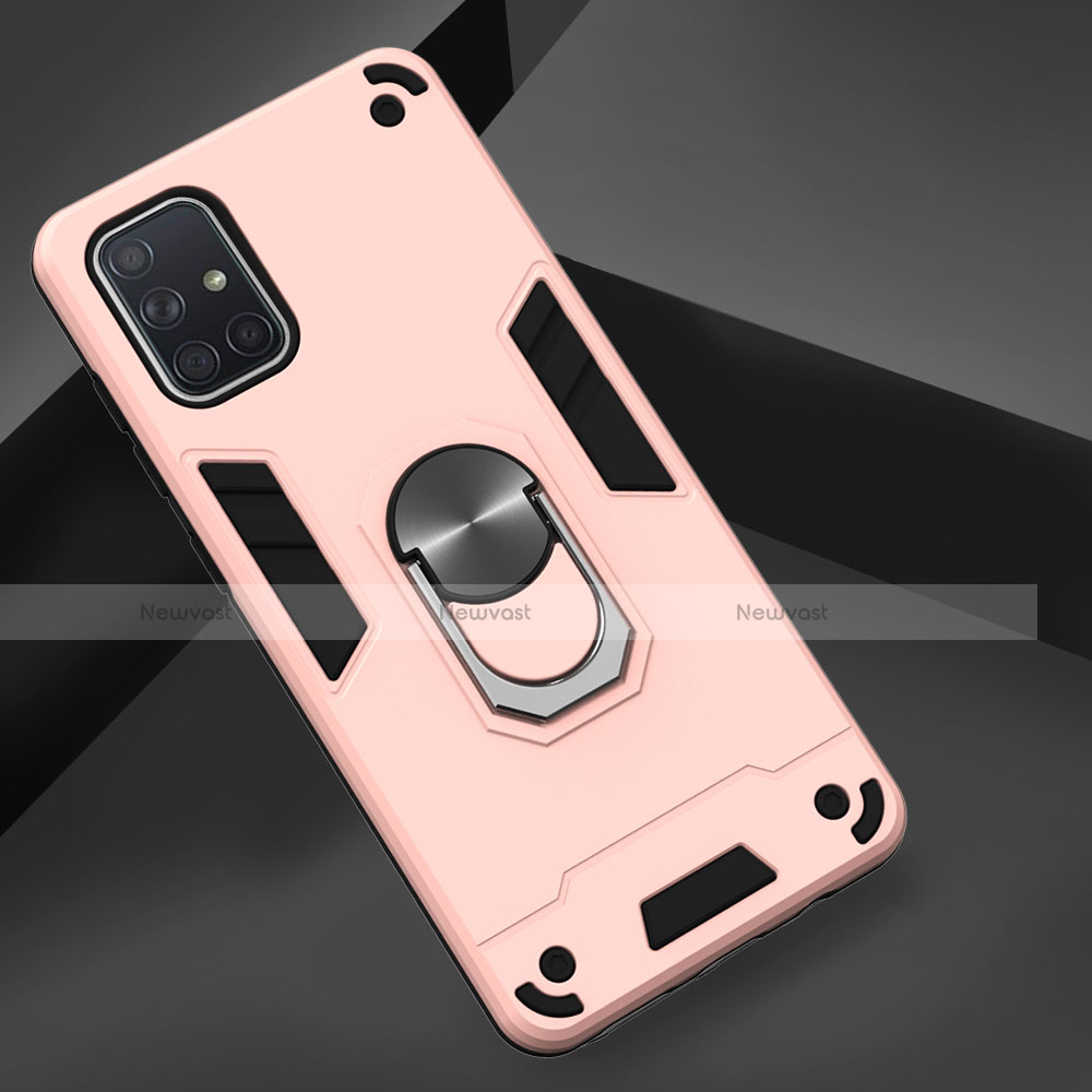 Silicone Matte Finish and Plastic Back Cover Case with Magnetic Finger Ring Stand S05 for Samsung Galaxy A71 5G