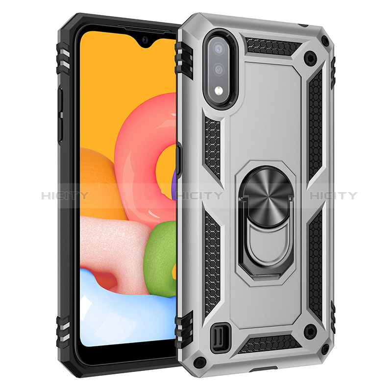 Silicone Matte Finish and Plastic Back Cover Case with Magnetic Finger Ring Stand S06 for Samsung Galaxy A01 SM-A015