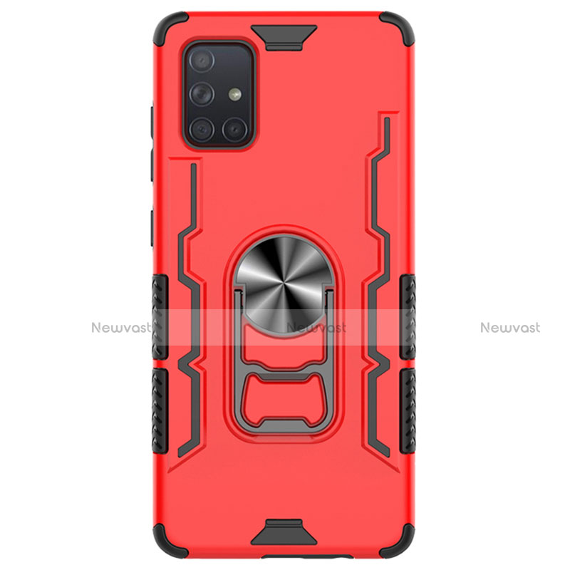 Silicone Matte Finish and Plastic Back Cover Case with Magnetic Finger Ring Stand S06 for Samsung Galaxy A71 5G