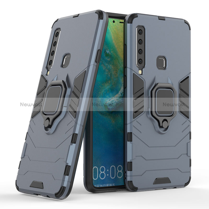 Silicone Matte Finish and Plastic Back Cover Case with Magnetic Finger Ring Stand S06 for Samsung Galaxy A9 (2018) A920