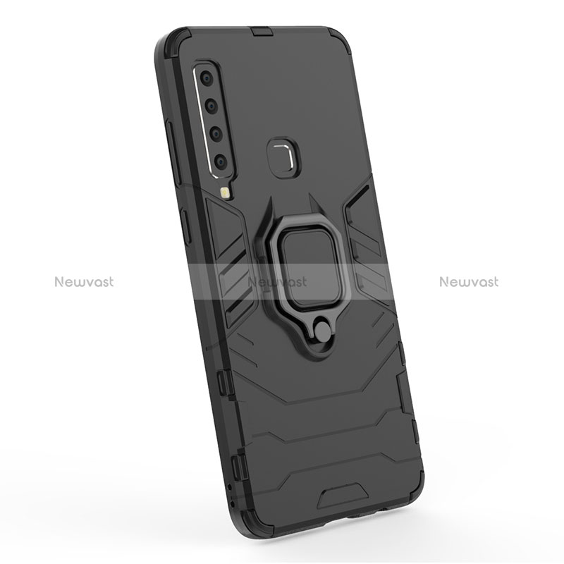 Silicone Matte Finish and Plastic Back Cover Case with Magnetic Finger Ring Stand S06 for Samsung Galaxy A9 (2018) A920