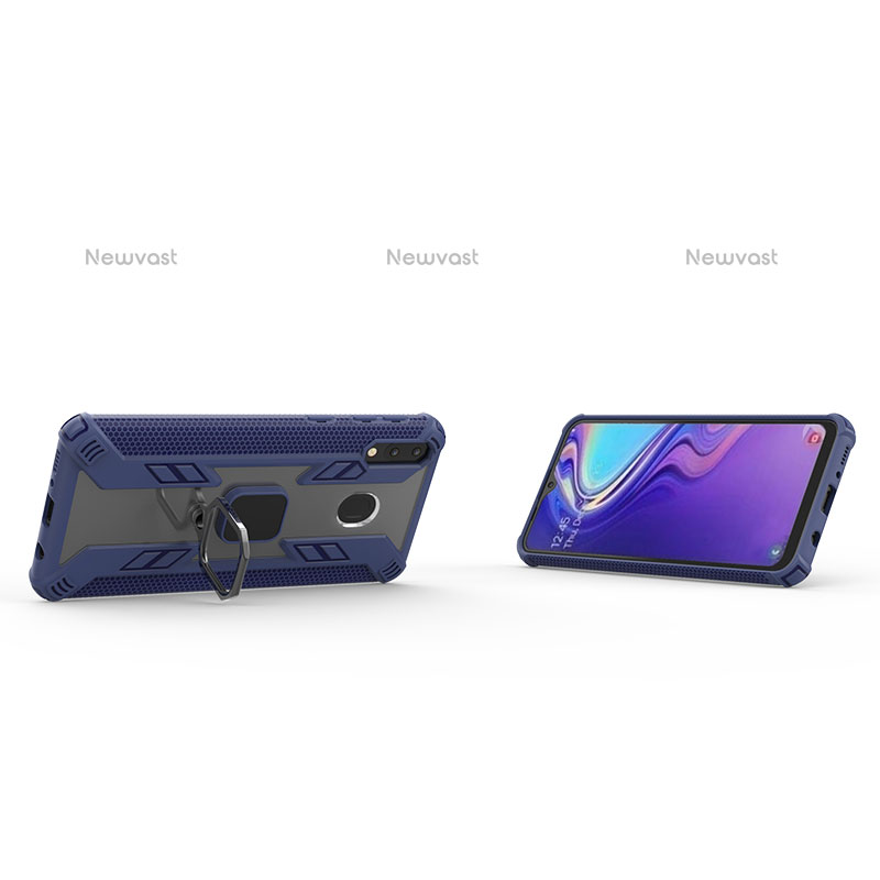 Silicone Matte Finish and Plastic Back Cover Case with Magnetic Finger Ring Stand S06 for Samsung Galaxy M20