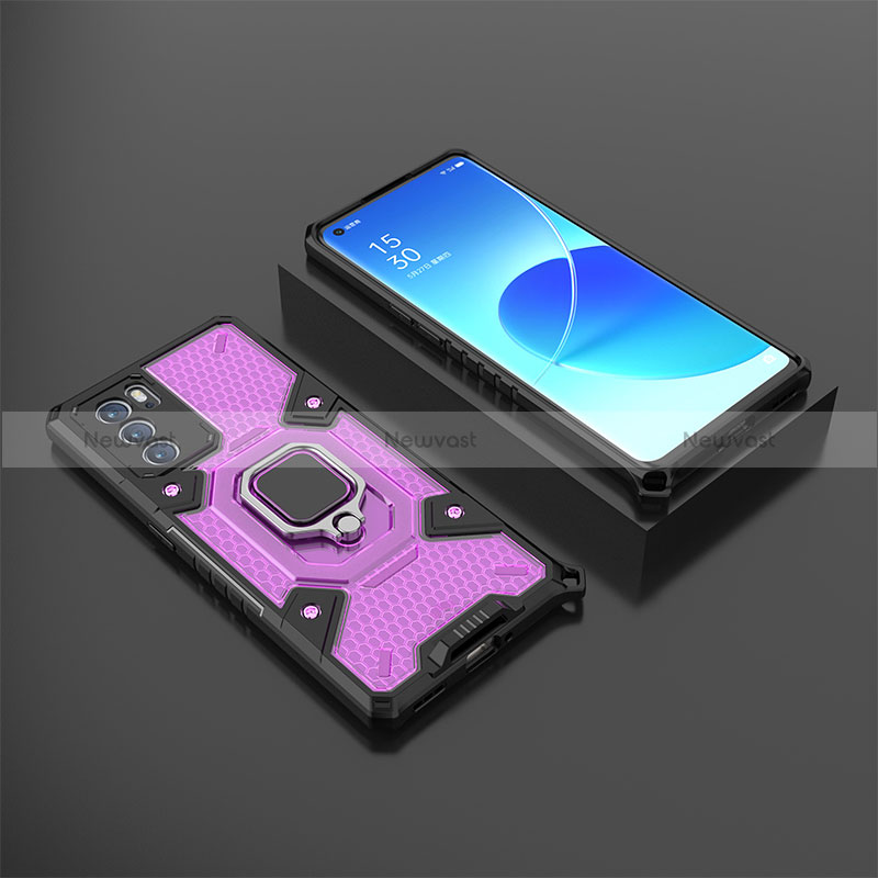 Silicone Matte Finish and Plastic Back Cover Case with Magnetic Finger Ring Stand S07 for Oppo Reno6 Pro 5G India