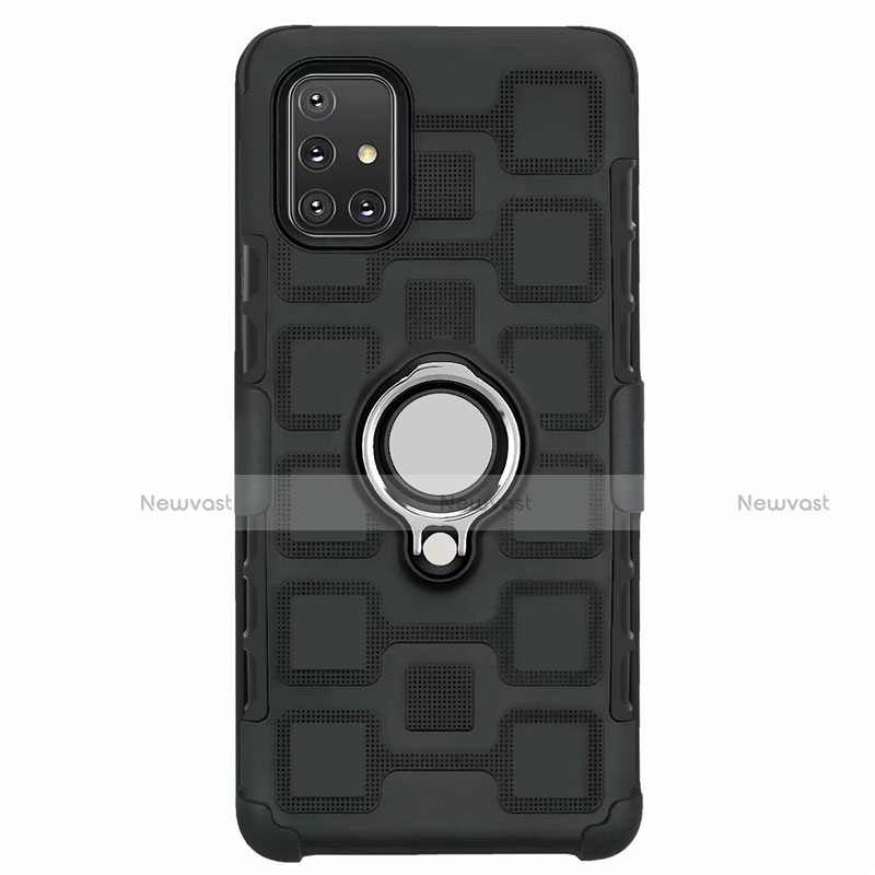 Silicone Matte Finish and Plastic Back Cover Case with Magnetic Finger Ring Stand S07 for Samsung Galaxy A71 5G