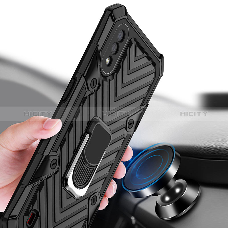 Silicone Matte Finish and Plastic Back Cover Case with Magnetic Finger Ring Stand S08 for Samsung Galaxy A01 SM-A015