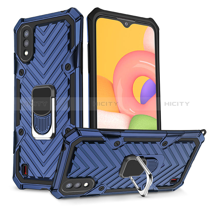 Silicone Matte Finish and Plastic Back Cover Case with Magnetic Finger Ring Stand S08 for Samsung Galaxy A01 SM-A015