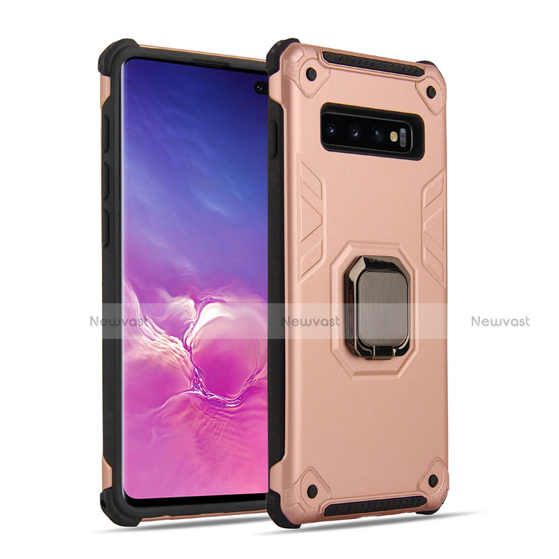 Silicone Matte Finish and Plastic Back Cover Case with Magnetic Finger Ring Stand T01 for Samsung Galaxy S10