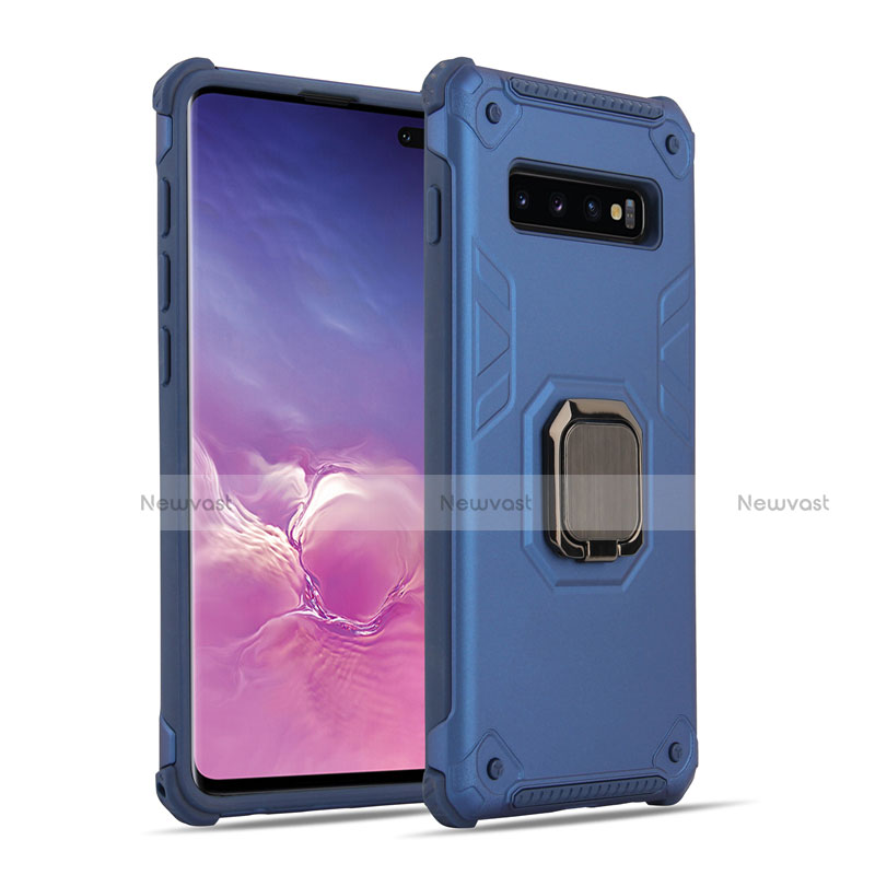 Silicone Matte Finish and Plastic Back Cover Case with Magnetic Finger Ring Stand T01 for Samsung Galaxy S10