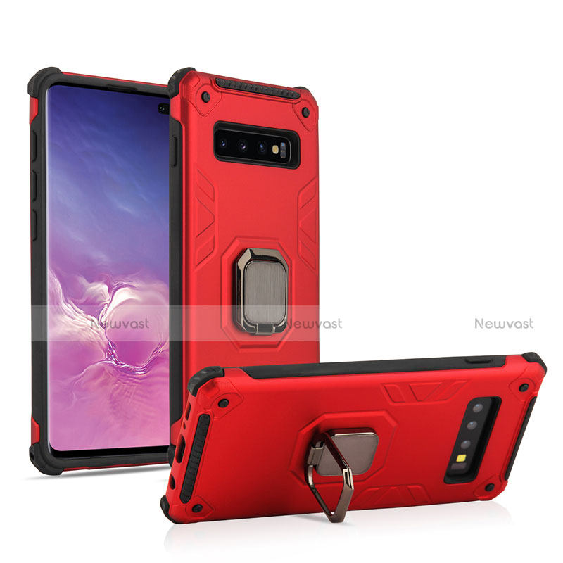 Silicone Matte Finish and Plastic Back Cover Case with Magnetic Finger Ring Stand T01 for Samsung Galaxy S10