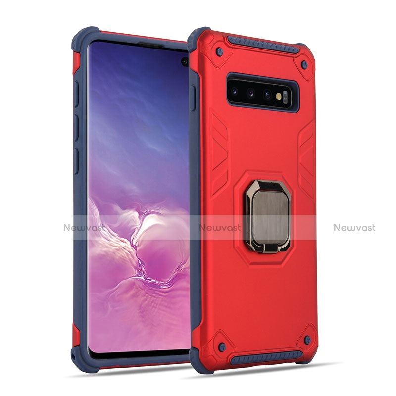 Silicone Matte Finish and Plastic Back Cover Case with Magnetic Finger Ring Stand T01 for Samsung Galaxy S10 5G