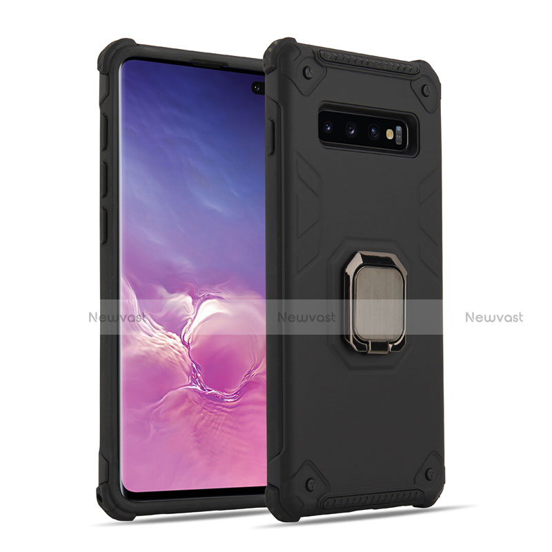 Silicone Matte Finish and Plastic Back Cover Case with Magnetic Finger Ring Stand T01 for Samsung Galaxy S10