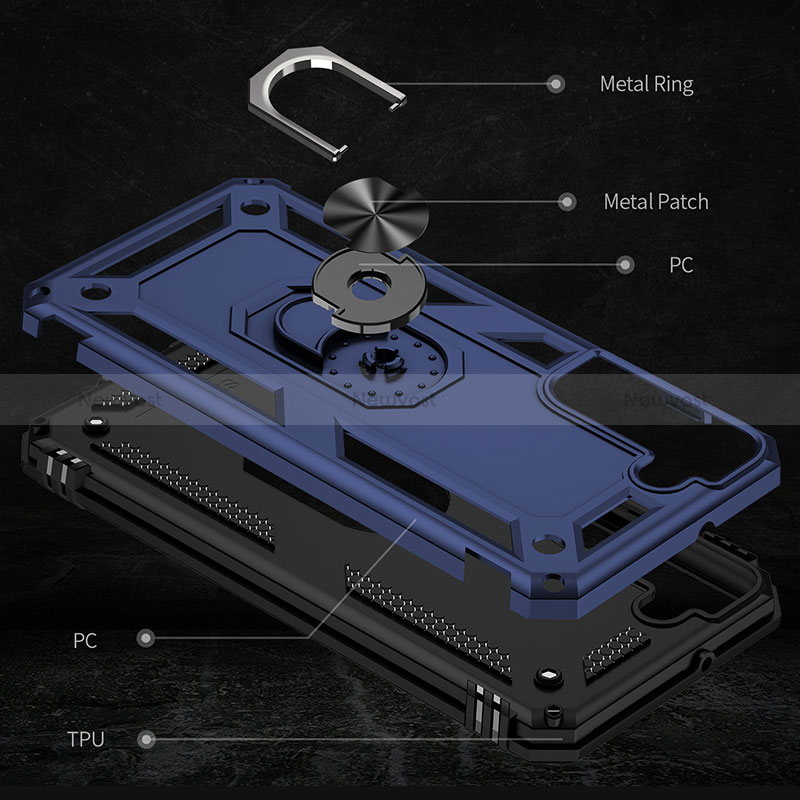 Silicone Matte Finish and Plastic Back Cover Case with Magnetic Finger Ring Stand T02 for Samsung Galaxy S22 Plus 5G