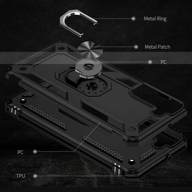 Silicone Matte Finish and Plastic Back Cover Case with Magnetic Finger Ring Stand T03 for Samsung Galaxy S22 5G