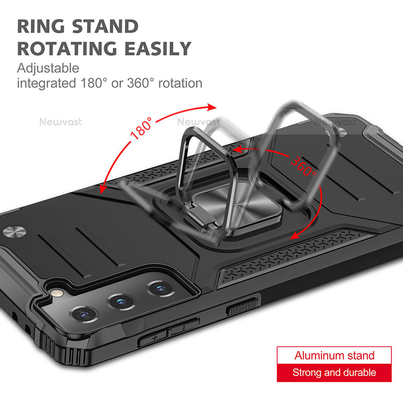 Silicone Matte Finish and Plastic Back Cover Case with Magnetic Finger Ring Stand T04 for Samsung Galaxy S23 Plus 5G