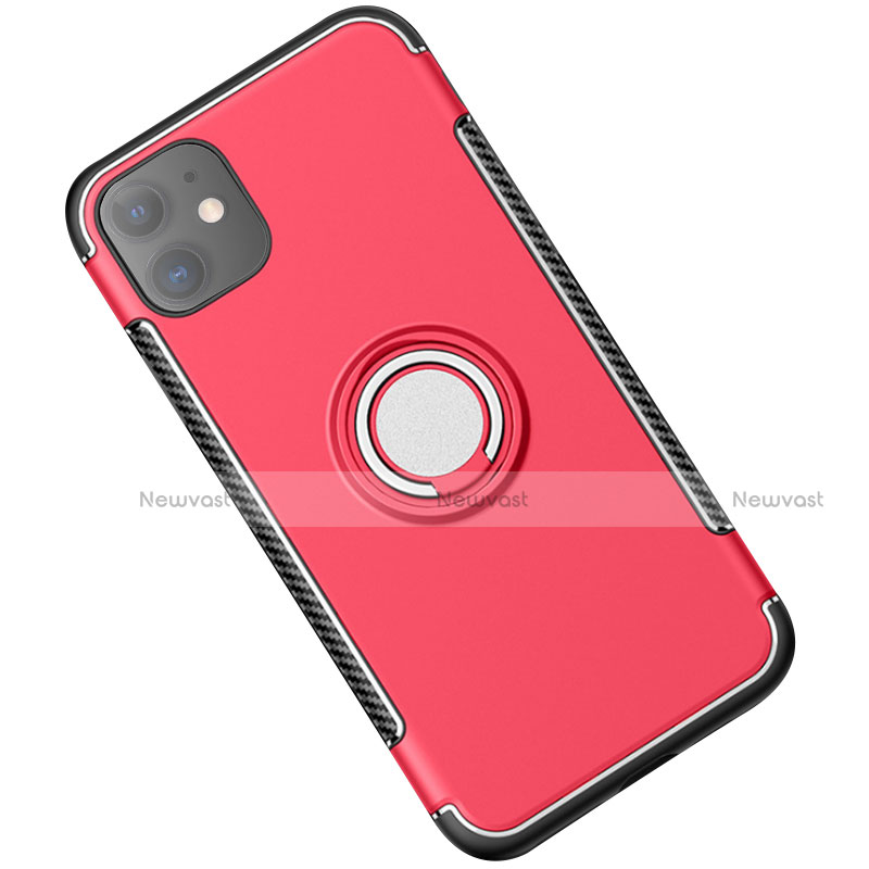 Silicone Matte Finish and Plastic Back Cover Case with Magnetic Finger Ring Stand Y01 for Apple iPhone 11