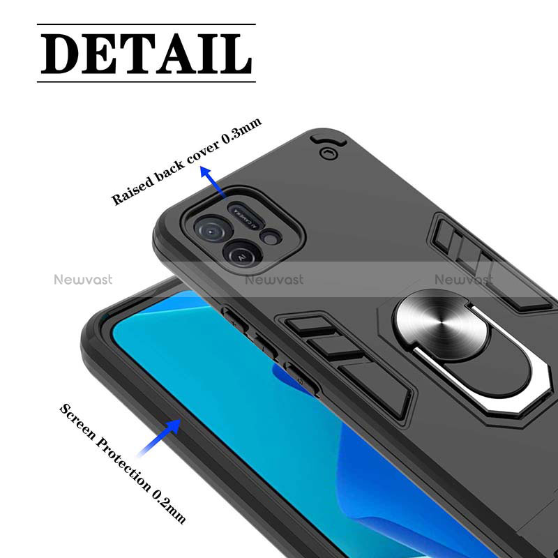 Silicone Matte Finish and Plastic Back Cover Case with Magnetic Finger Ring Stand Y01B for Oppo A16e