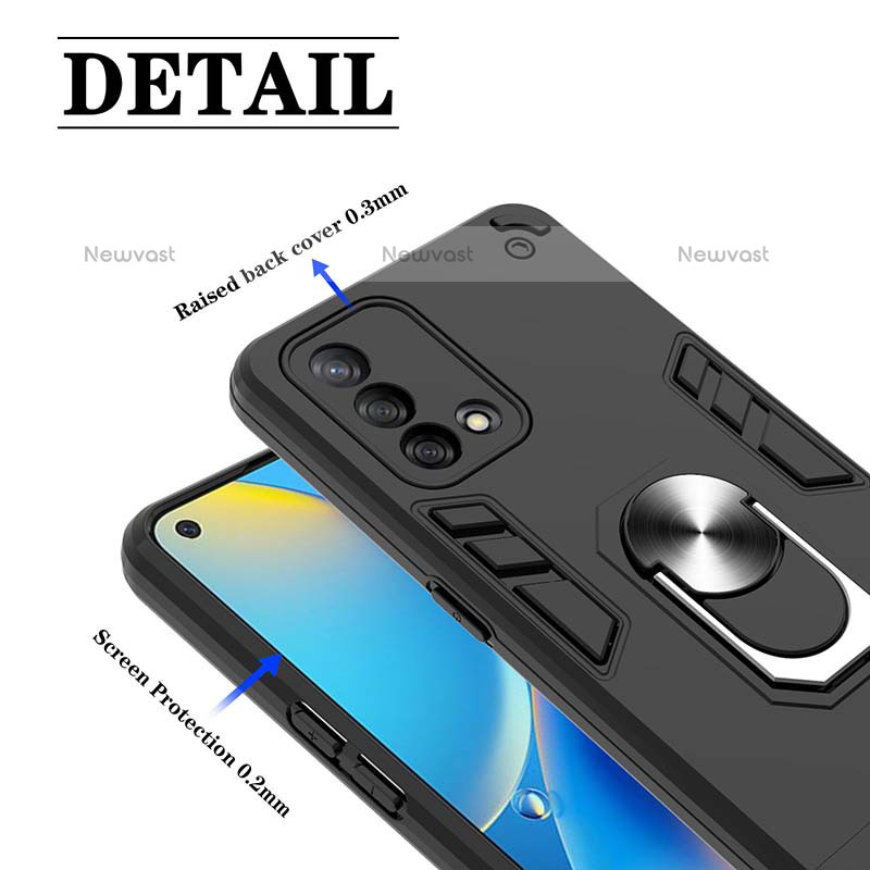 Silicone Matte Finish and Plastic Back Cover Case with Magnetic Finger Ring Stand Y01B for Oppo A74 4G