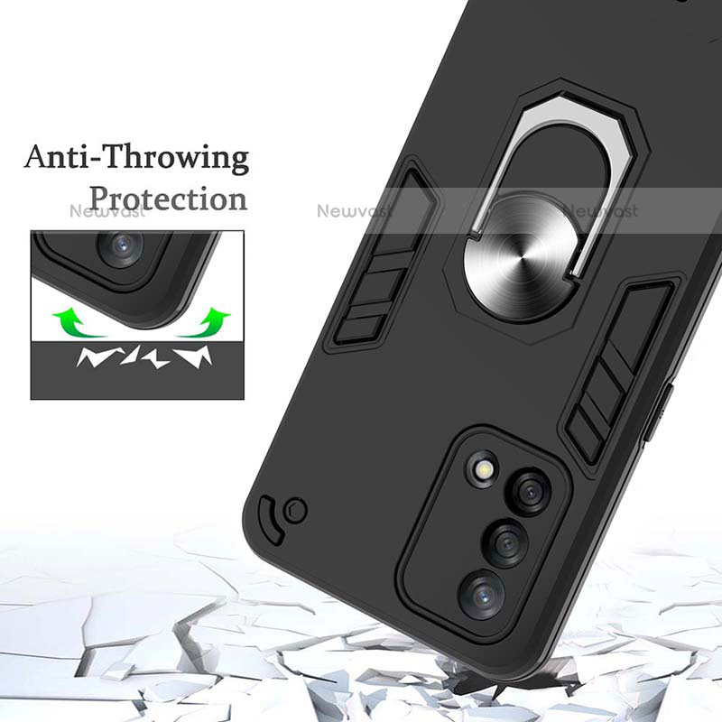 Silicone Matte Finish and Plastic Back Cover Case with Magnetic Finger Ring Stand Y01B for Oppo A74 4G