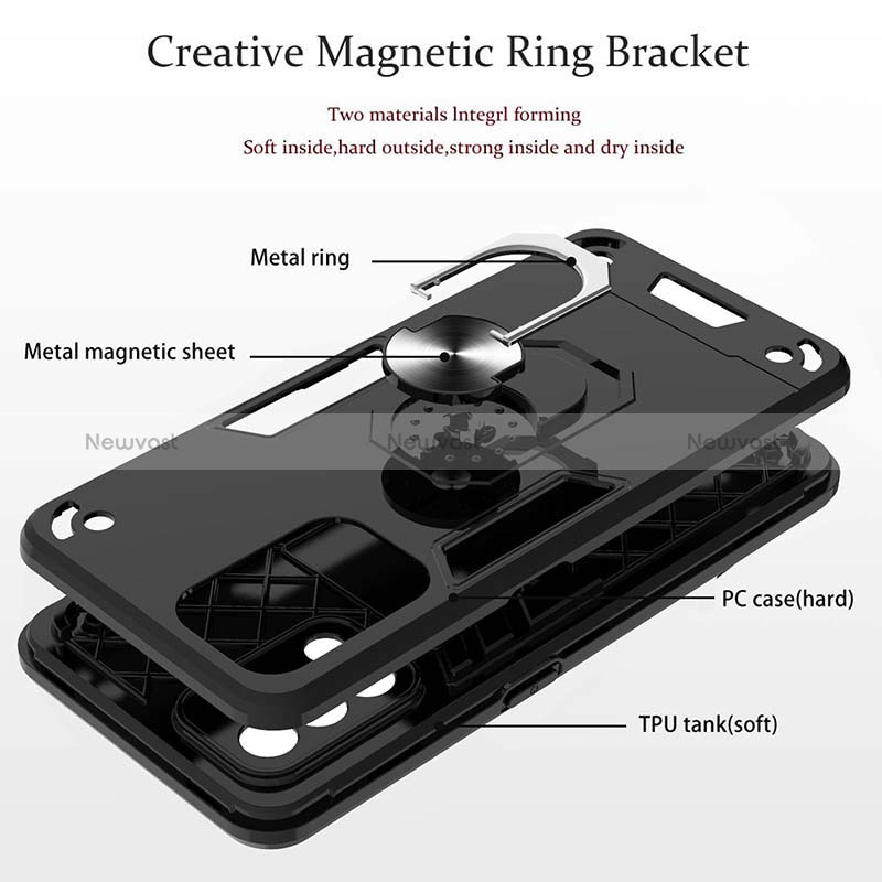 Silicone Matte Finish and Plastic Back Cover Case with Magnetic Finger Ring Stand Y01B for Oppo A95 4G