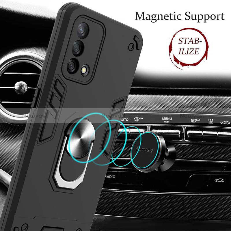Silicone Matte Finish and Plastic Back Cover Case with Magnetic Finger Ring Stand Y01B for Oppo A95 4G