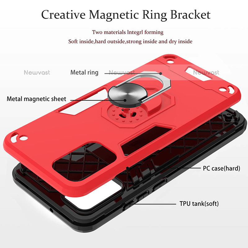 Silicone Matte Finish and Plastic Back Cover Case with Magnetic Finger Ring Stand Y01B for Samsung Galaxy A02s