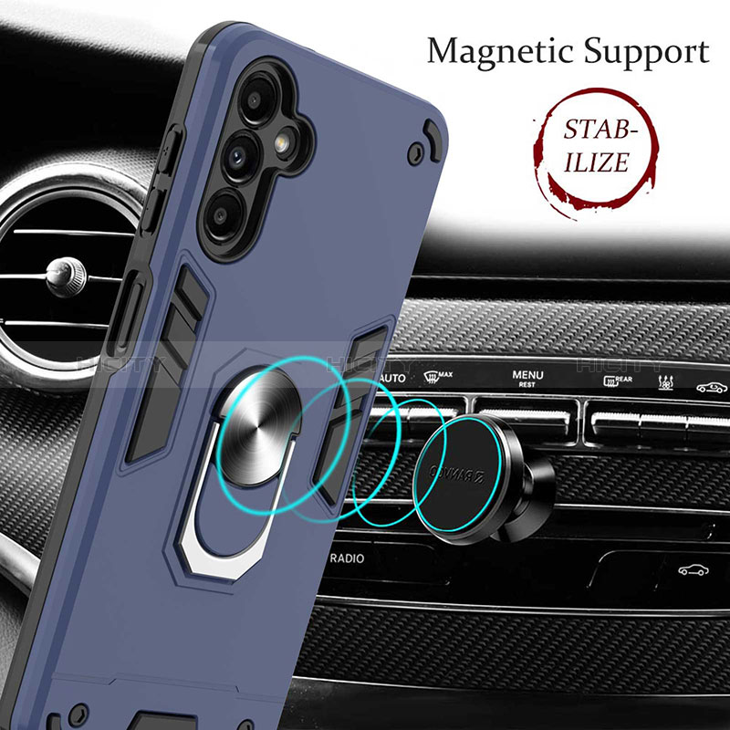 Silicone Matte Finish and Plastic Back Cover Case with Magnetic Finger Ring Stand Y01B for Samsung Galaxy A04s