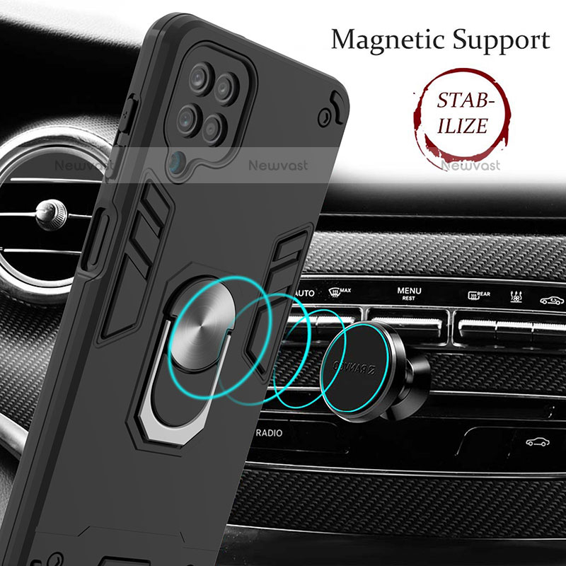 Silicone Matte Finish and Plastic Back Cover Case with Magnetic Finger Ring Stand Y01B for Samsung Galaxy A12