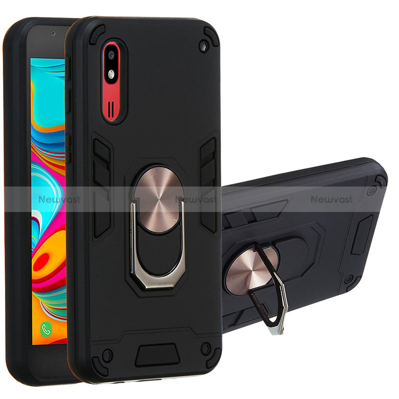 Silicone Matte Finish and Plastic Back Cover Case with Magnetic Finger Ring Stand Y01B for Samsung Galaxy A2 Core A260F A260G