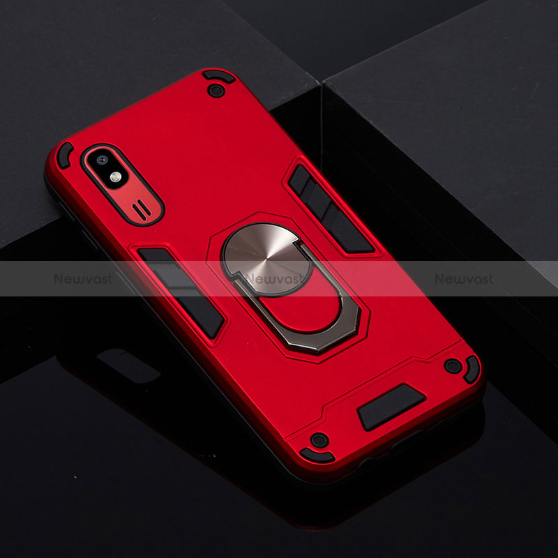 Silicone Matte Finish and Plastic Back Cover Case with Magnetic Finger Ring Stand Y01B for Samsung Galaxy A2 Core A260F A260G