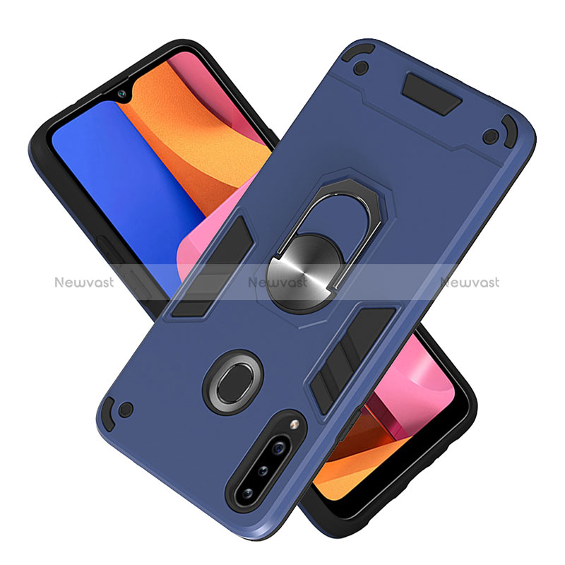 Silicone Matte Finish and Plastic Back Cover Case with Magnetic Finger Ring Stand Y01B for Samsung Galaxy A20s