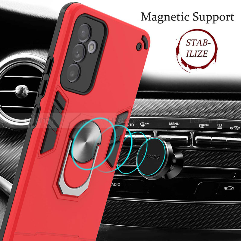 Silicone Matte Finish and Plastic Back Cover Case with Magnetic Finger Ring Stand Y01B for Samsung Galaxy A24 4G