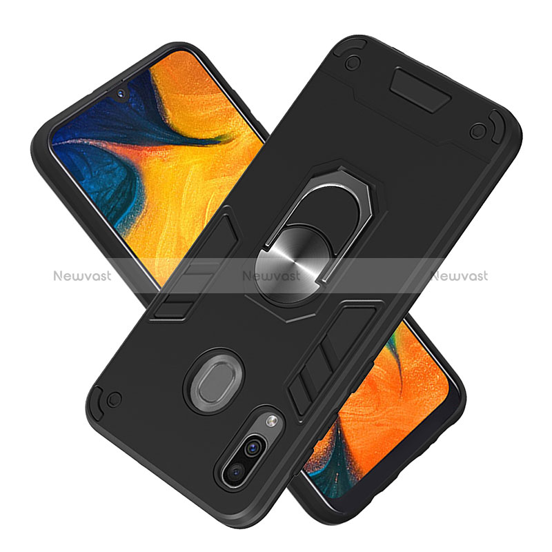 Silicone Matte Finish and Plastic Back Cover Case with Magnetic Finger Ring Stand Y01B for Samsung Galaxy A30