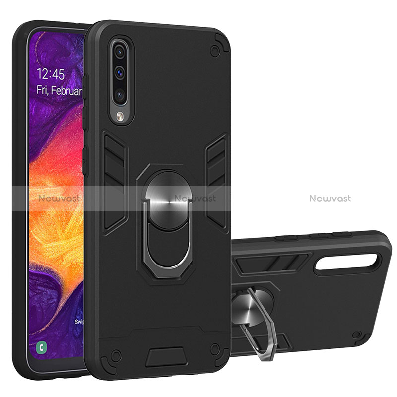 Silicone Matte Finish and Plastic Back Cover Case with Magnetic Finger Ring Stand Y01B for Samsung Galaxy A30S