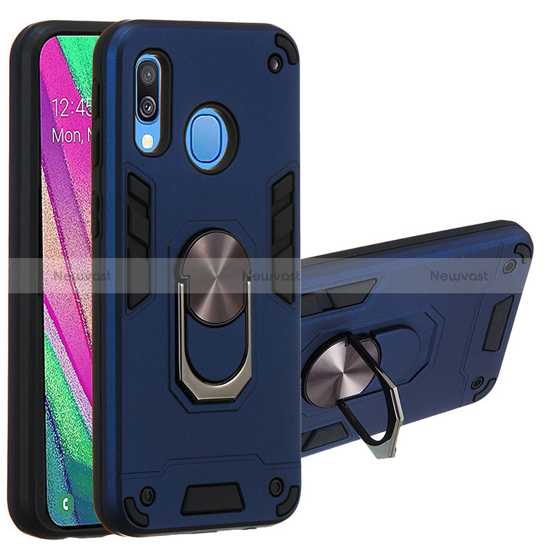 Silicone Matte Finish and Plastic Back Cover Case with Magnetic Finger Ring Stand Y01B for Samsung Galaxy A40