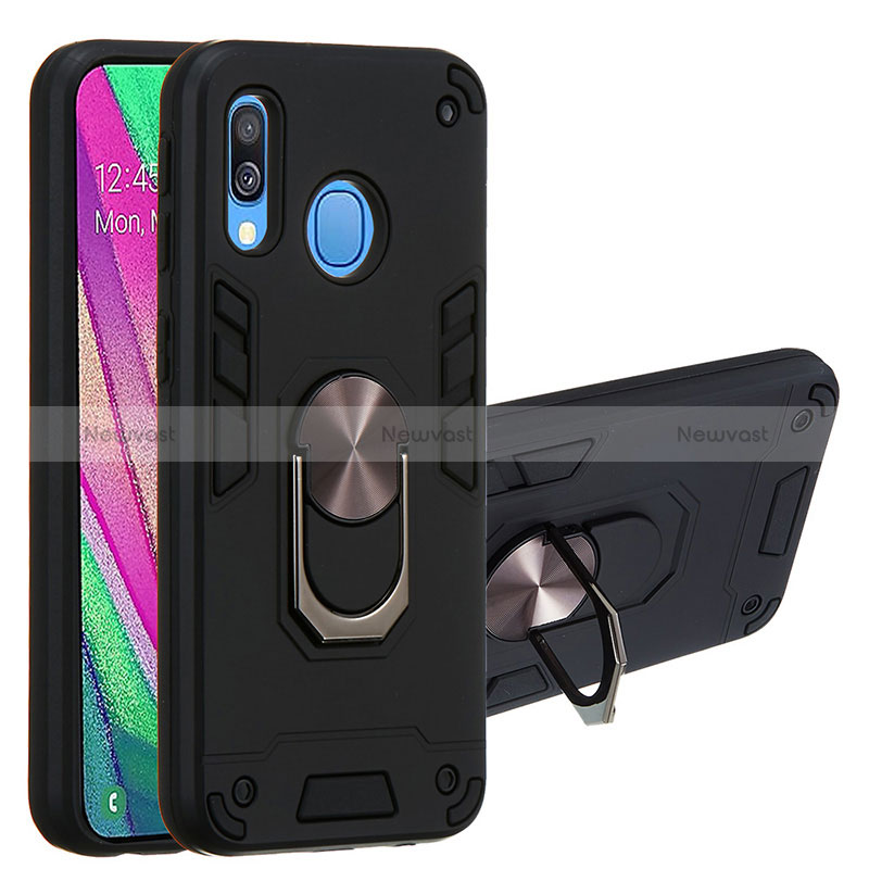 Silicone Matte Finish and Plastic Back Cover Case with Magnetic Finger Ring Stand Y01B for Samsung Galaxy A40