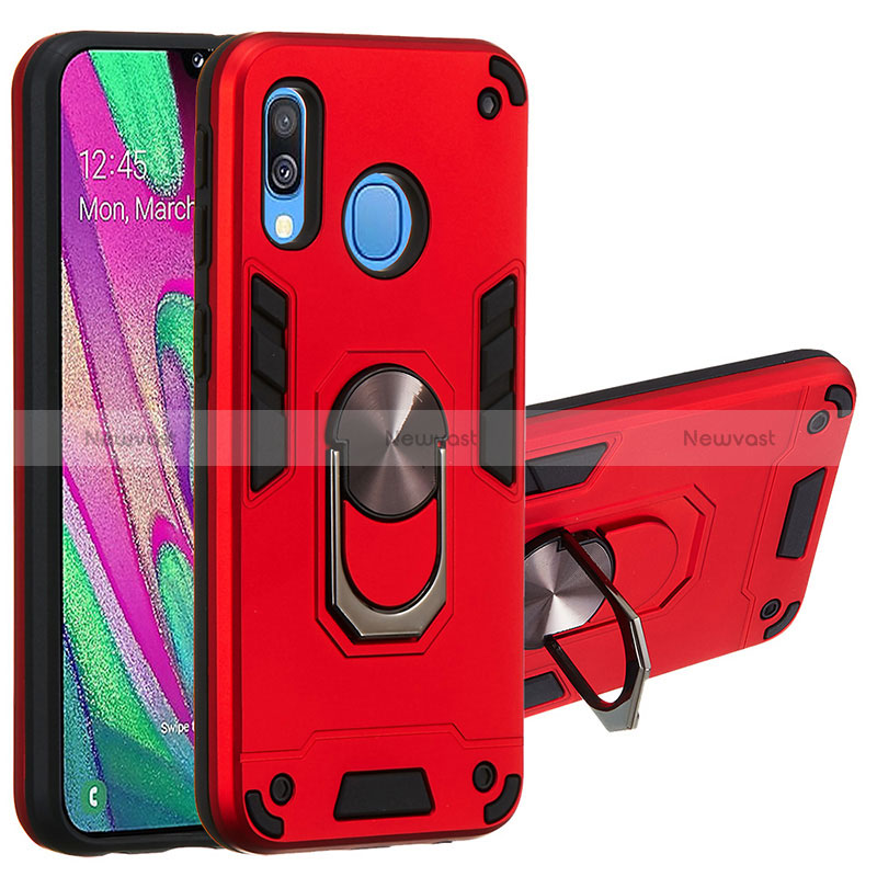 Silicone Matte Finish and Plastic Back Cover Case with Magnetic Finger Ring Stand Y01B for Samsung Galaxy A40