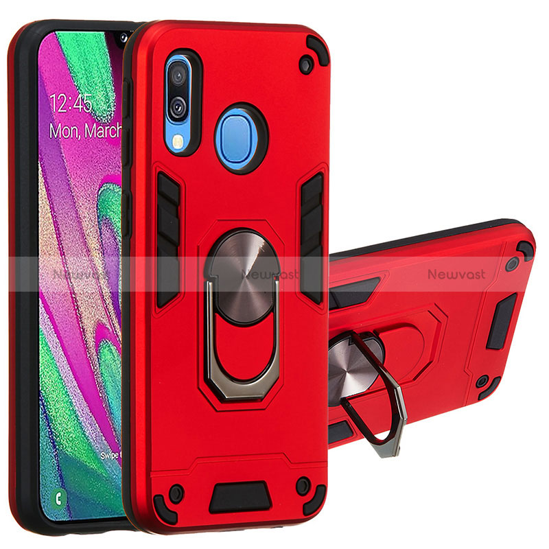 Silicone Matte Finish and Plastic Back Cover Case with Magnetic Finger Ring Stand Y01B for Samsung Galaxy A40 Red