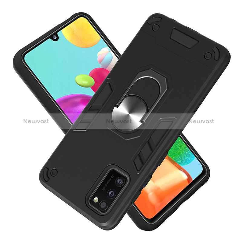 Silicone Matte Finish and Plastic Back Cover Case with Magnetic Finger Ring Stand Y01B for Samsung Galaxy A41