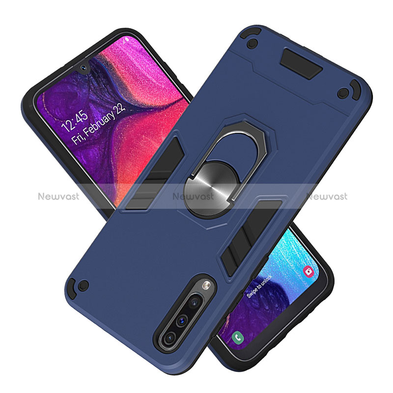 Silicone Matte Finish and Plastic Back Cover Case with Magnetic Finger Ring Stand Y01B for Samsung Galaxy A50S