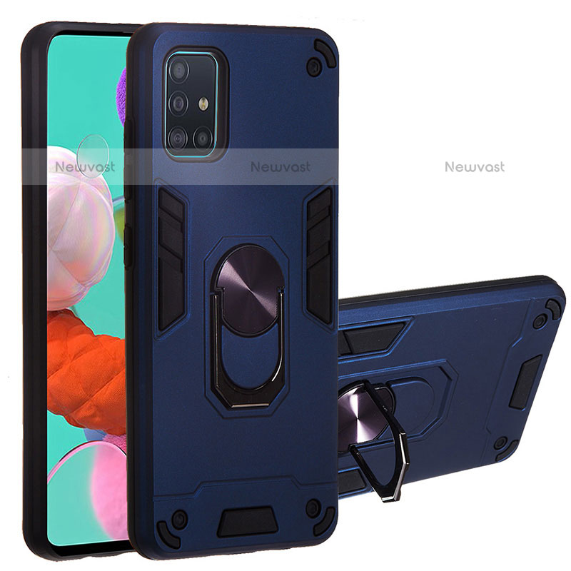 Silicone Matte Finish and Plastic Back Cover Case with Magnetic Finger Ring Stand Y01B for Samsung Galaxy A51 4G