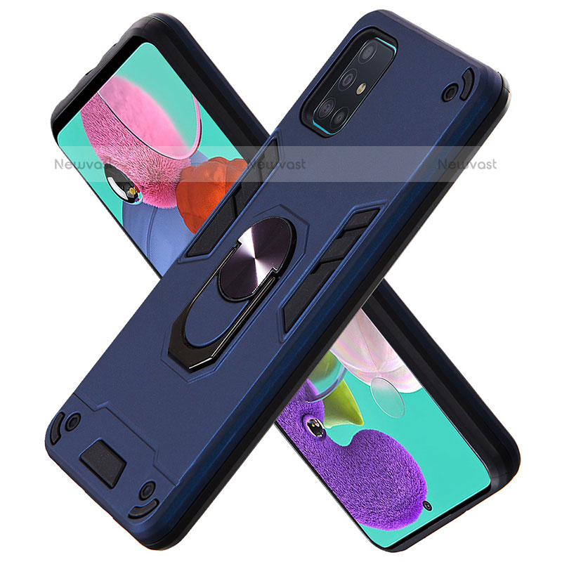 Silicone Matte Finish and Plastic Back Cover Case with Magnetic Finger Ring Stand Y01B for Samsung Galaxy A51 4G